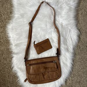 Fossil Camel Brown Crossbody Bag With Matching Small Wallet
